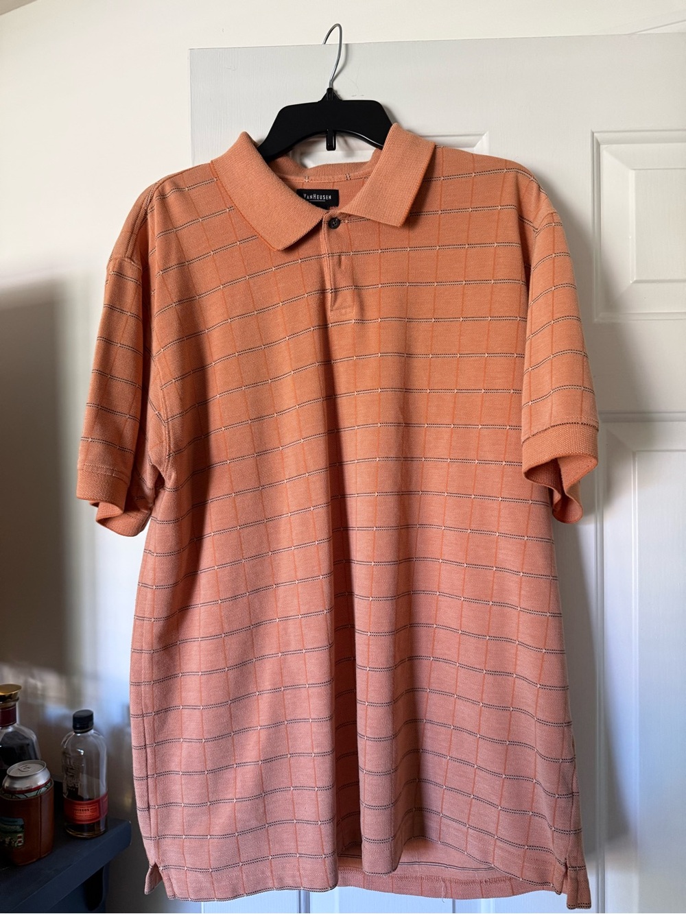 Van Heusen Peach/Orange Short Sleeve Polo with Subtle Check